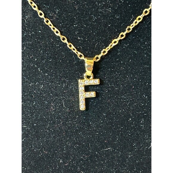 Gold Tone and Rhinestone Initial F Necklace - Picture 1 of 4